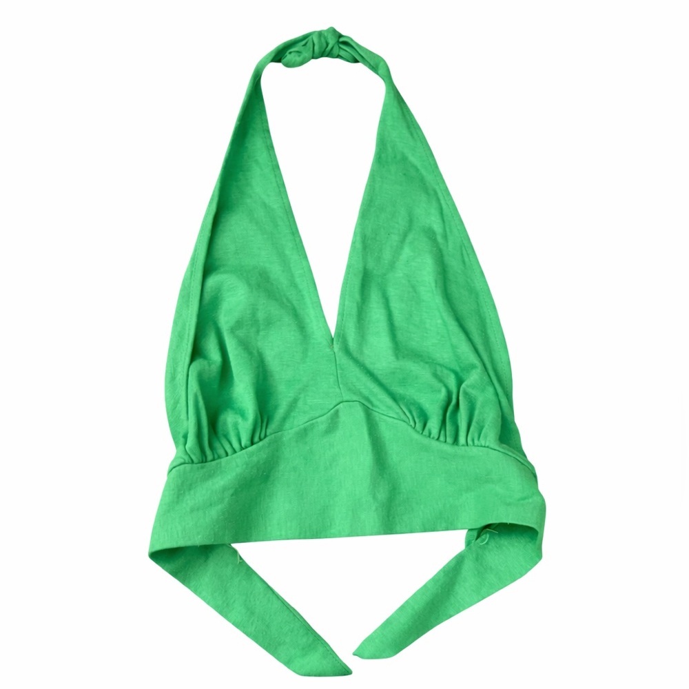 Vintage 60s/70s Ship ‘n Shore☘️Green Halter Top – Tie Back Open Back Retro